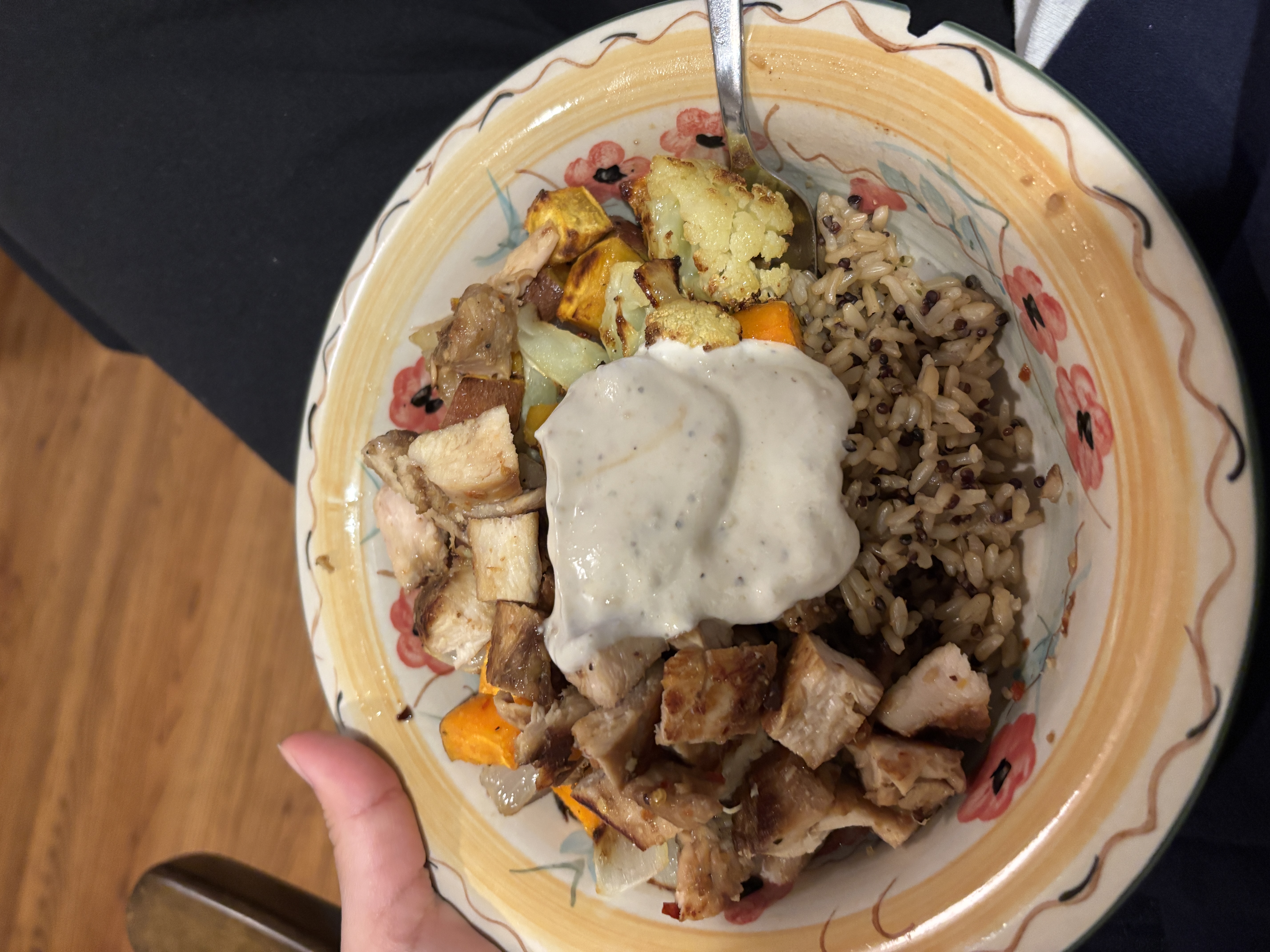roasted chicken & veggies with garlic yogurt