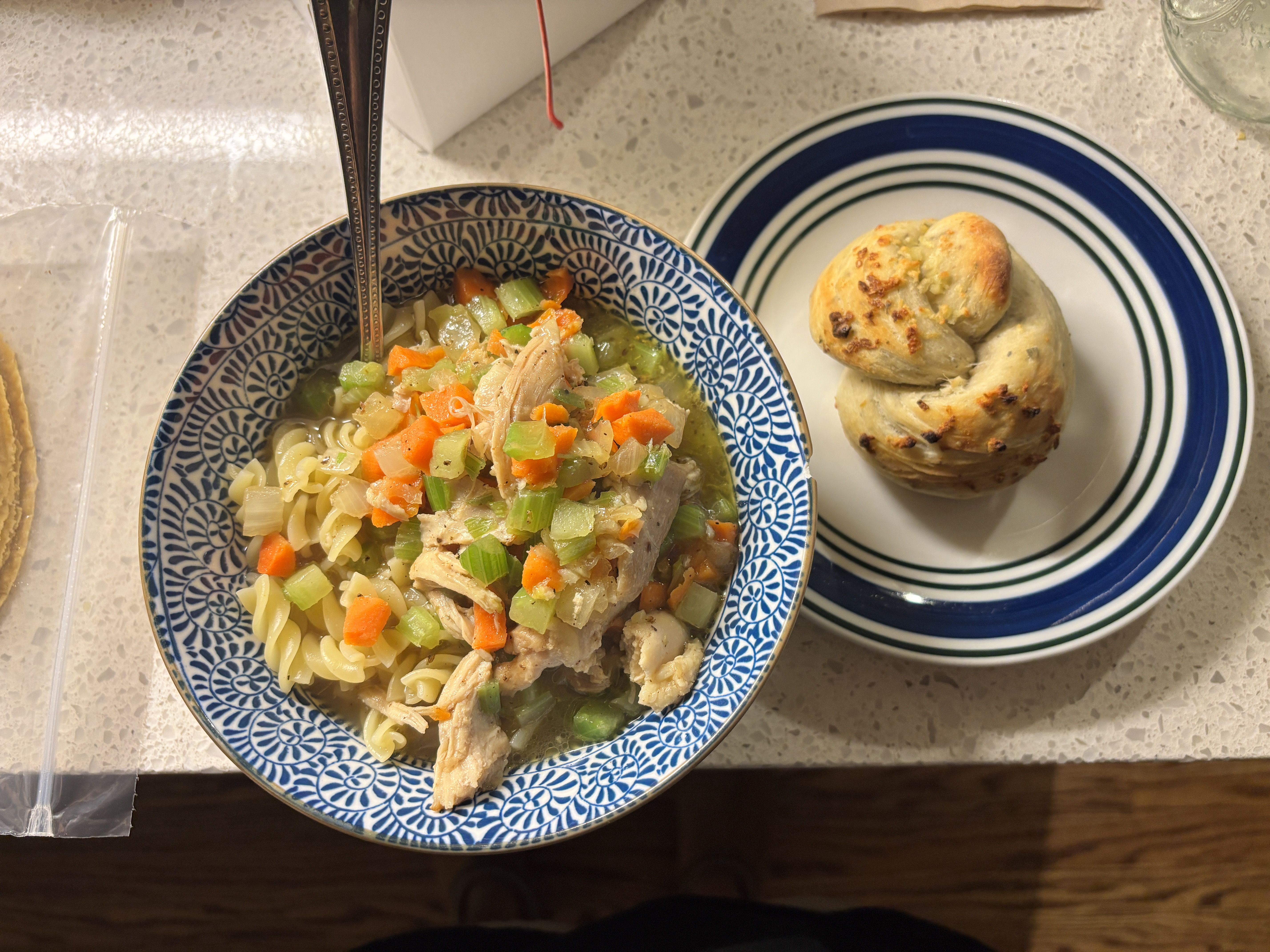 chicken noodle soup & garlic knots