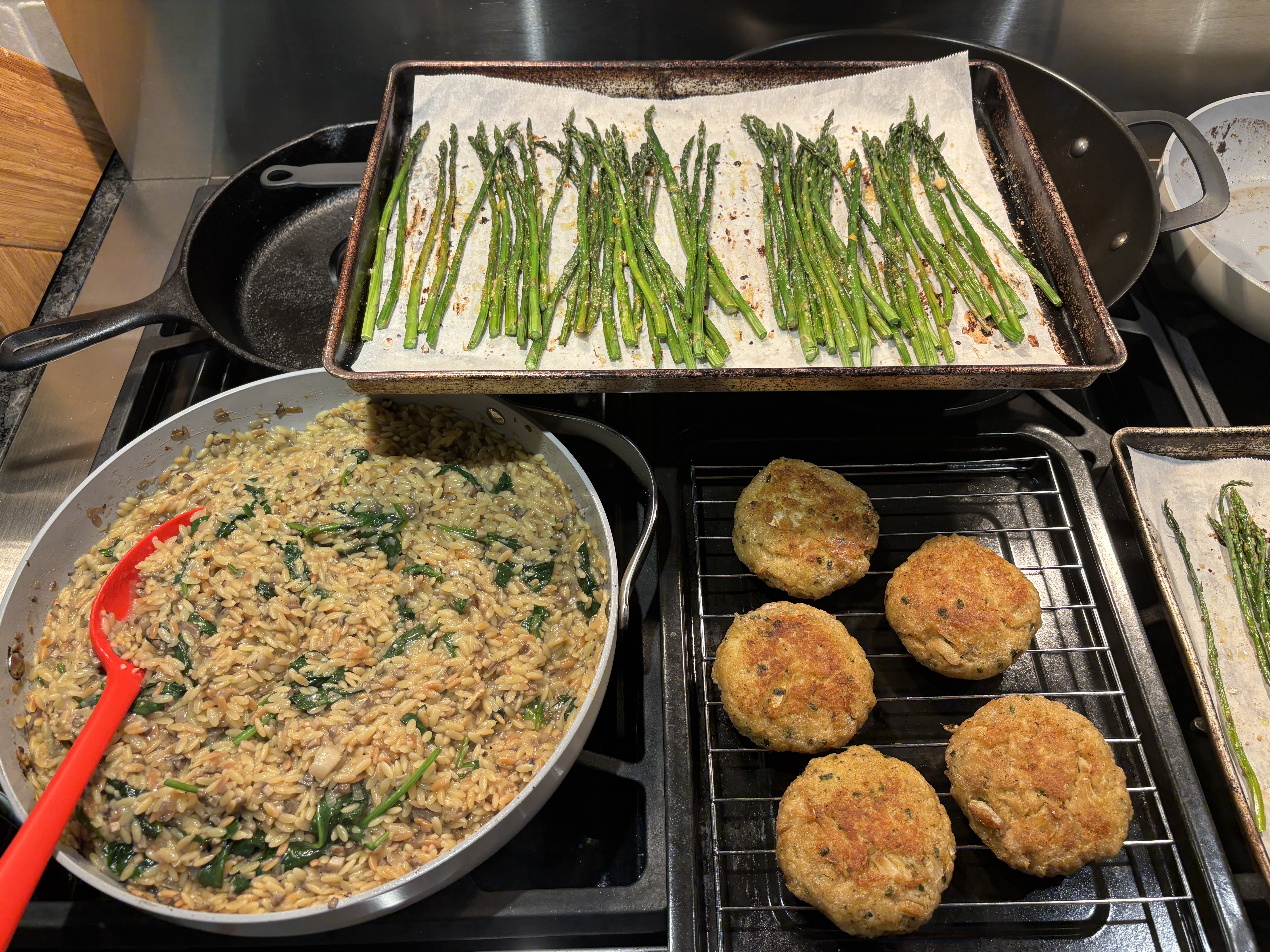 seared crab cakes & creamy orzo