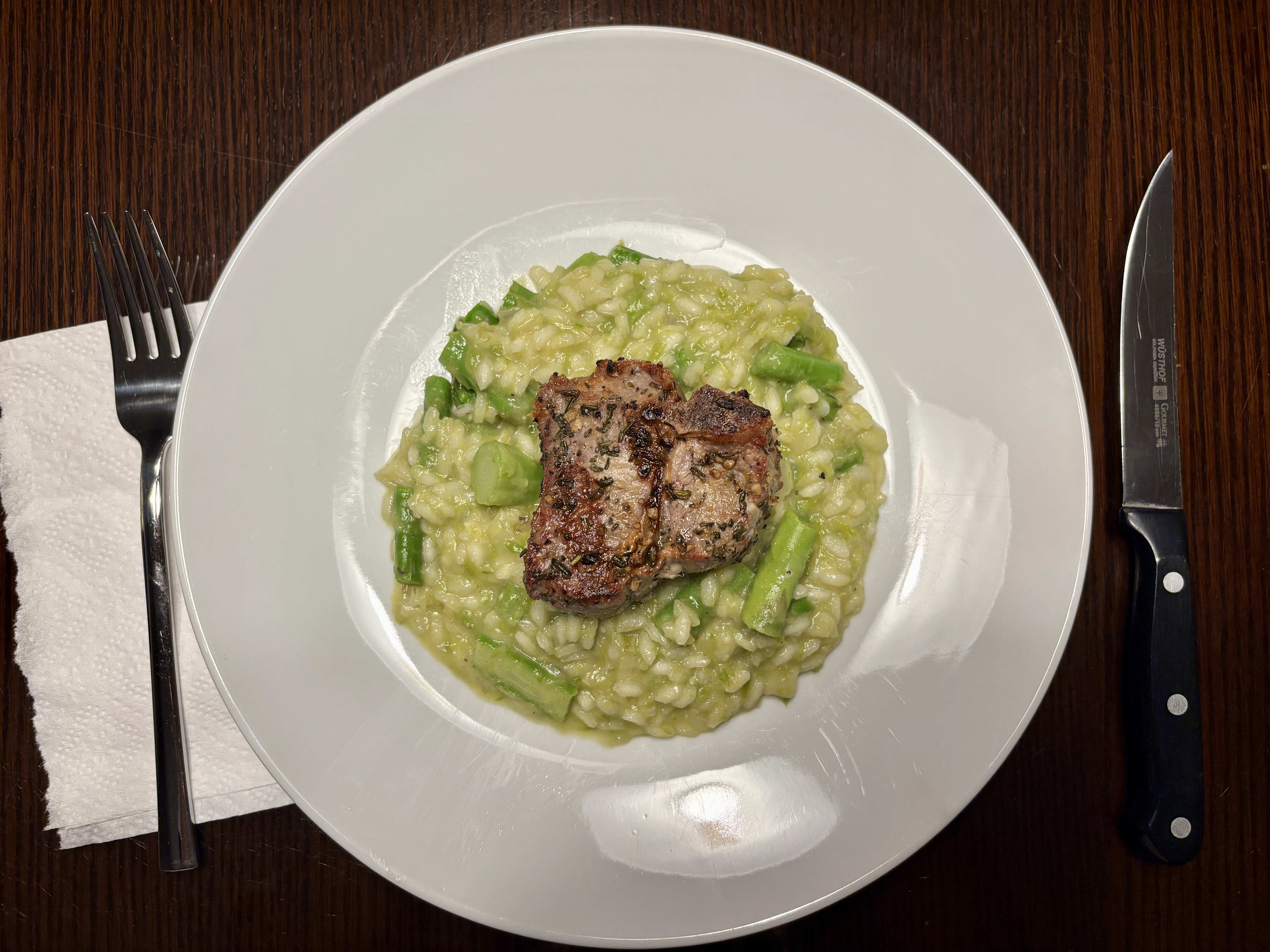 pan-seared lamb chops & asparagus risotto