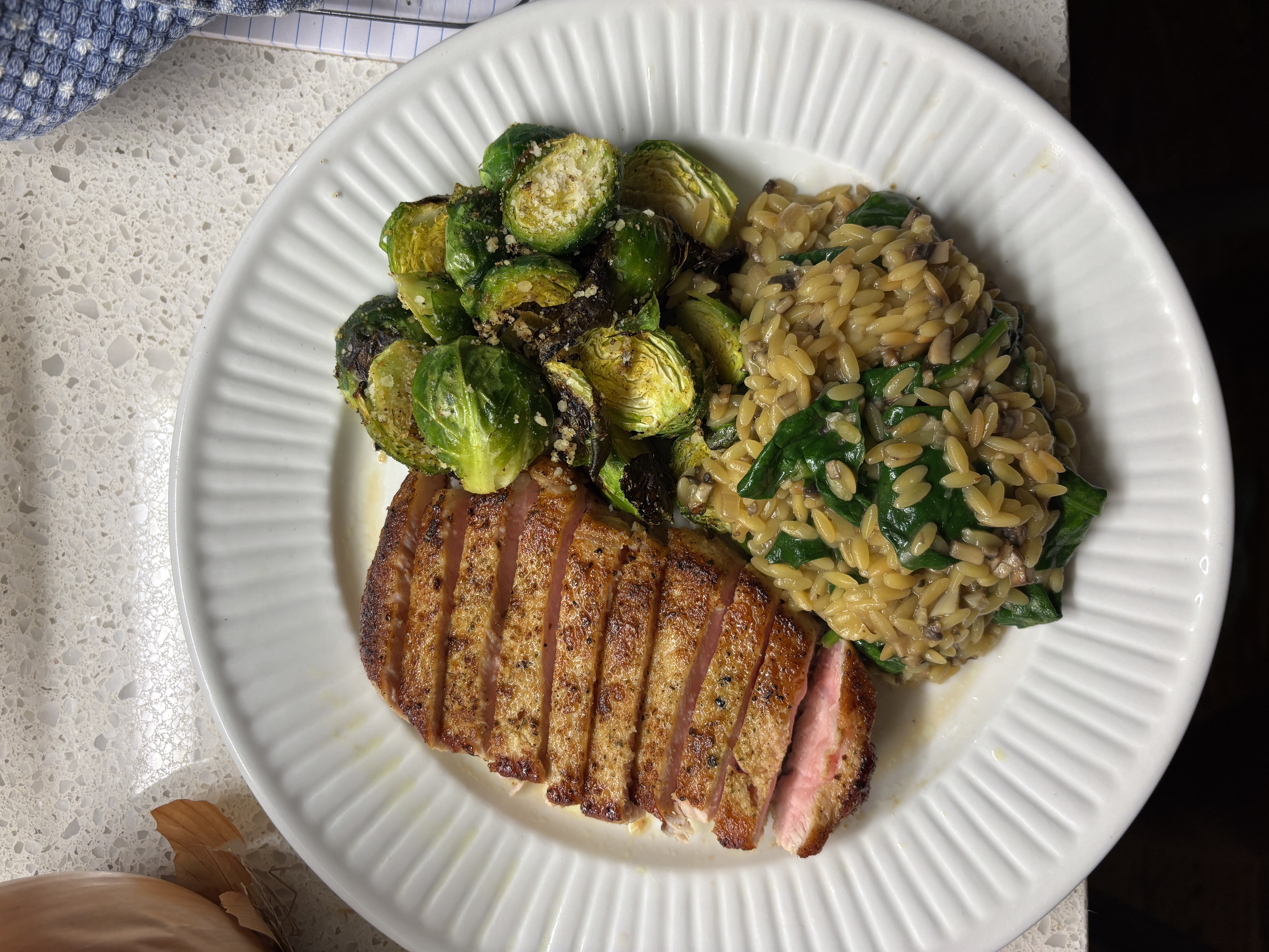 pan-seared pork chop & parmesan orzo