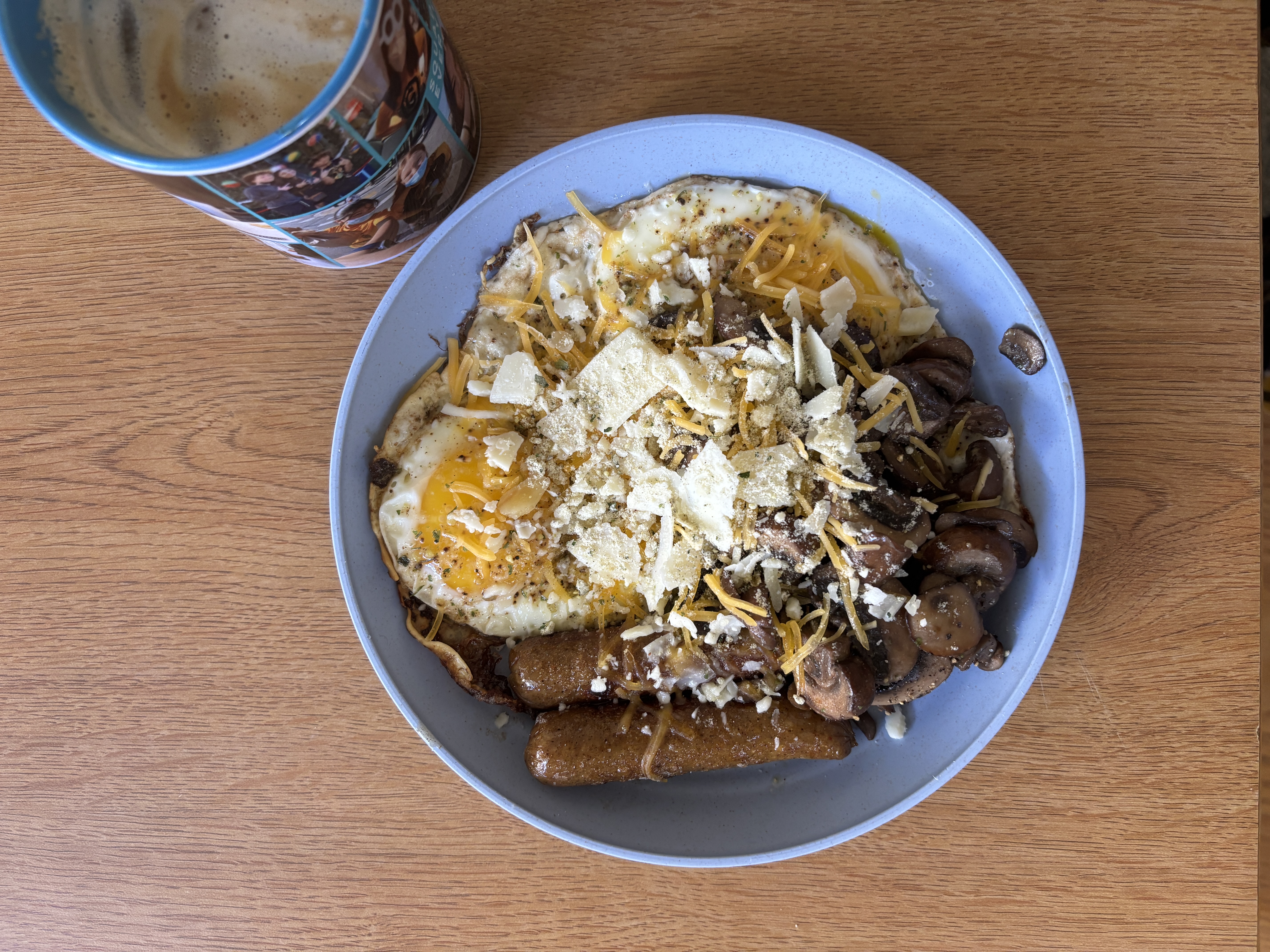 savory sausage, eggs & sautéed mushrooms