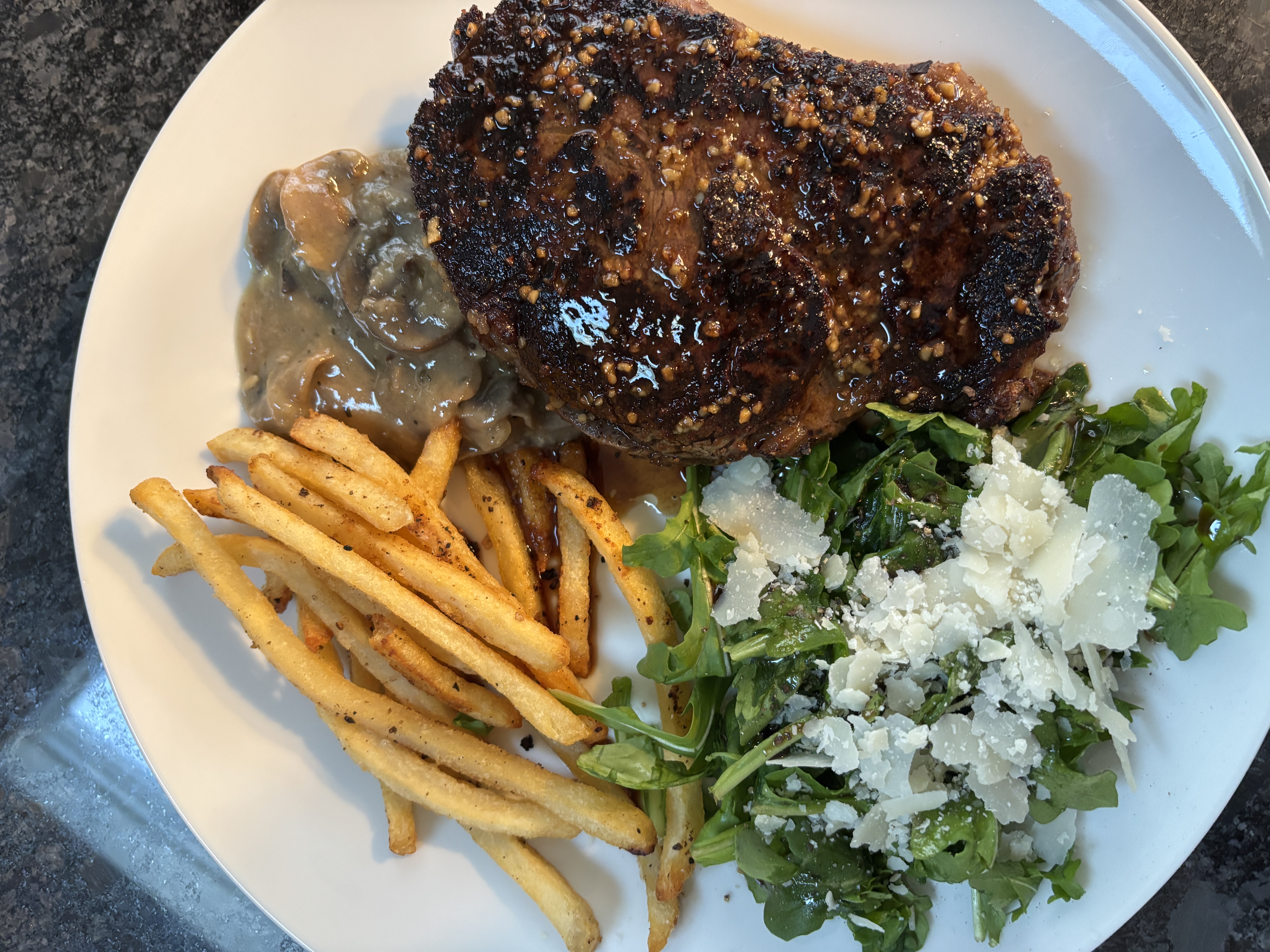 steak frites with mushroom pan sauce